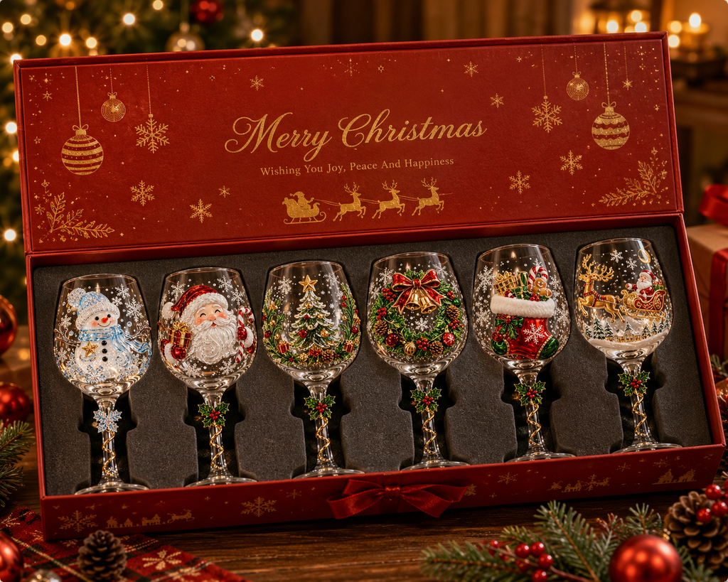🔥Christmas 3D Wine Glass Collection Gift Box Set✨